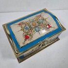 Vintage Embossed Tin Trinket Domed Box Blue Floral Hearts Hinged 6 5 
