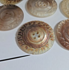 Large Carved Antique Victorian Smokey Mother Of Pearl Buttons 1  1 2  Set Of 8