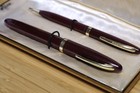 Sheaffer Admiral Touchdown Pen   Pencil Set     Tm  14k Fine Nib  Burgundy