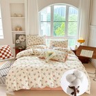 100  Cotton Floral Duvet Cover Set 3 Pcs Chic Garden Bedding Set King Beige