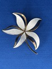 Vintage Norway Designer Hroar Prydz Sterling Silver White Enamel Flower Brooch