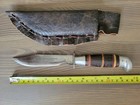 Wwii Era Serrated Edge Leather Stacked Handle Side Knife 