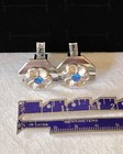 Vintage Silver Cuff Links Faceted Sapphire Crystal  unisex Silver Tone Cufflinks