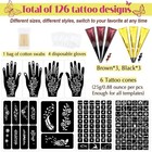 126 Pcs Temporary Tattoos Stencils Kit temporary Tattoos Kit  6 Pcs 2 Colorbr   