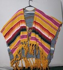 Serape Poncho Cow Skull Print W  Fringe Multicolor Boho Shawl Hippie Hipster 