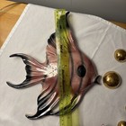 Vintage Ceramic Fish Wall Decor W ceramic Bubbles  4   Made In Ca  Pink Black