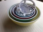Vintage 1950   s Pyrex Primary Colors Nesting Mixing Bowls Set W bowl Stands Minty