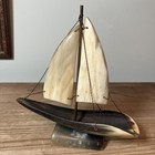 Vtg Circa 1920 Animal Horn Brass Folk Art Sail Boat Nautical Beach Decor Antique