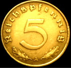 Wwii Germany 5 Pfennig Coin 1936-1939     Aluminum-bronze     Circulated     Historic