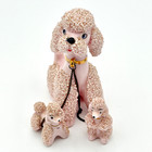 Vintage Pink Poodle Chain Family Trio Porcelain W  Beaded Accents 1950 s Japan