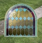 Large Antique Stained Leaded Glass Arched Church Window Early 1900s Nice Cond