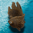 Vintage 1970s Japan Cryptomeria Wood Koi Fish Figurine Statue Burnt Carved