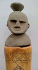 Rare 10 2  Early Indonesian Tribal Scrimshaw Carved Buffalo Horn Lime Container 