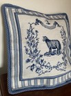 Wool Needlepoint Throw Pillow Cover Blue Lamb French Country Accent Cover  18x18