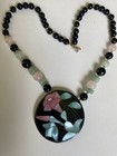 Vintage Lee Sands Mother Of Pearl Inlay Flowers Necklace W  Accent Beads