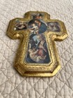 Vintage Gilded Italian Florentine Wood Cross Wall Hanging  The Virgin   Child