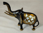 Vintage Brass Elephant With Mother Of Pearl Inlay Black   Gold Figurine Lucky 5 