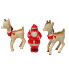 Vintage Christmas 2 Rudolph Reindeer   Santa Claus Hard Plastic Rosen Rosbro