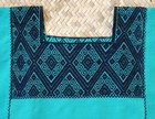 Huipil Tunic Mayan Handwoven Backstrap Loom Chiapas Mexico Turquoise   Dk Gray