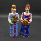Vintage Russian Hand Carved Painted Wood Folk Art Ornaments Set Of 2 Signed