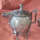 Silverplate Victorian Tea coffee Pot W  Lid   Covered Sugar Bowl  Grape