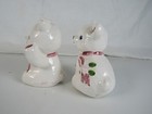 1990 Tmd Vintage Ceramic Teddy Bear Salt   Pepper Shakers  White W blue Eyes