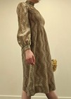 70s Tan Prairie Midi Dress     Floral Puff Sleeve Cottagecore Xs Vtg Boho