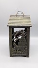 Vtg Heavy Cast Iron Garden Candle Lantern Wolves Trees Rustic Cabin 10  Tall 