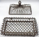Vtg Wrought Iron  2  Piece Heavy Scrolled Antique Patina 18  Decorative Basket