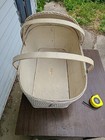 Antique Doll Bed Vintage Wicker Bassinet Double Handle  Wood Basket