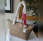 New Coach 79609 Brown  Khaki   Dark Fuchsia Signature Gallery Tote