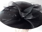 Black Derby Style Church Hat W Fancy Bow feather  Sequin Band Wide Brim  b-d