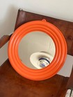 Vintage 1970s Orange Mid Century Modern Plastic Wall Mirror Home Decor Space Age