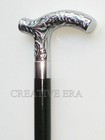 Brass Victorian Silver Antique Designer Handle Black Wooden Walking Cane Vintage