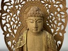 Y11178 Statue Plain Wood Carving Gold Leaf Buddha Figure Japan Antique Buddhism