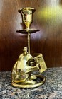 Solid Brass Mouse Reading Book Candle Holder For Taper dinner Candle Vintage