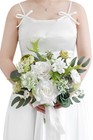 Bridal Bouquet Artificial Rose Silk Foam 11 Inch White Wedding Ceremony Decor