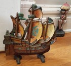 Vintage Hubley Cast Iron Sailing Ship Pirate Boat Door Stop Nice Paint