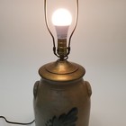 Vtg 90s Rowe Pottery Salt Glaze Blue Leaf Floral Lamp 26  Tall Works No Shade