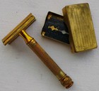 Gillette Vintage Gold-tone Safety Razor Set W  Case And Blades