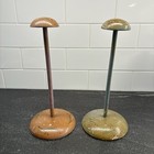Antique Painted Wood Hat Wig Display Stand Millinery Haberdashery Set 2