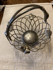 Silver Plate Wire Basket With Handle 8    Round Grapevine Grape Leaves Preowned