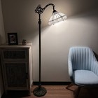 Tiffany Style Floor Lamp White Stained Glass Hexagon Gooseneck Adjustable 63 h