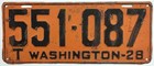 Washington 1928 Truck License Plate Pair Set 551-087 Original Paint