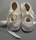 Vintage Baby Deer White Satin Lace Christening Baptism Shoes Size 0 Birth-6 Wks