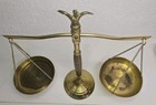 Vintage Brass Wood Scales Of Justice Balance Eagle Japan 15 75  Mid Century Vtg