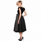 Womens Black Vintage Style Dress Leopard Print Skirt Bow Waist Party Midi