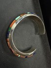 Vintage 925 Sterling Silver Multi Stone Inlay Cuff Bracelet Southwestern