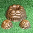 3 Antique German Copper Cake Mold Tin Lined Ornate Baking Pans   nice Patina  