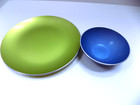 Two Vintag Emalox Norway Anodized Enameled Dish   Bowl 7  Blue   Green Retro Mcm